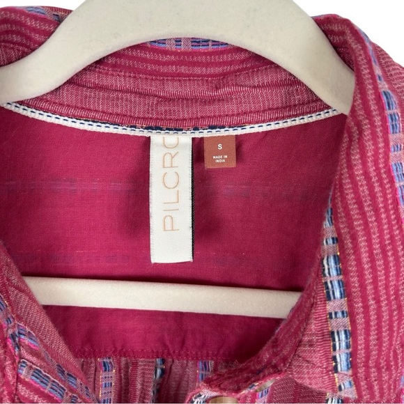 ANTHROPOLGIE PILCRO The Bo Boyfriend Embroidered Button Down Red Top Size Small - Picture 7 of 10